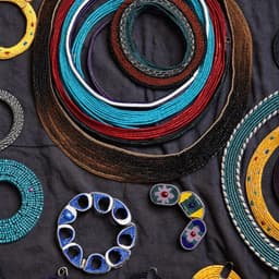 A macro shot of colorful beadwork jewelry