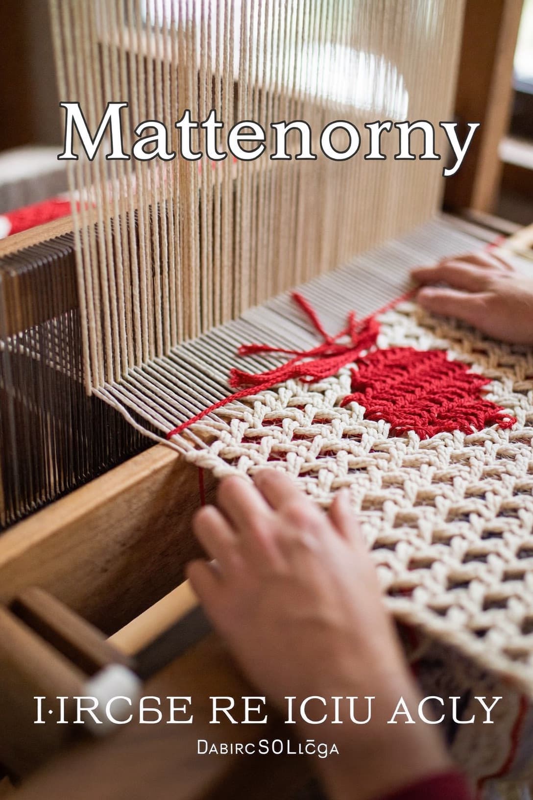 A weaver's hands guiding threads across a wooden loom.